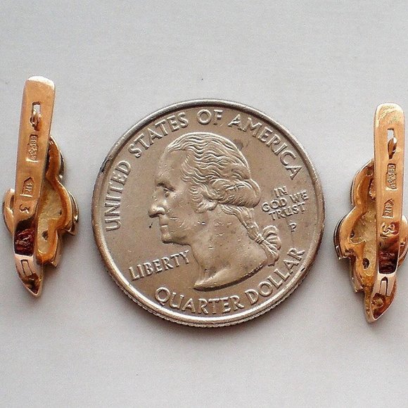 Vintage Soviet USSR Solid 14K 585 Rose Pink White Gold Diamond Cluster Earrings - Picture 5 of 7